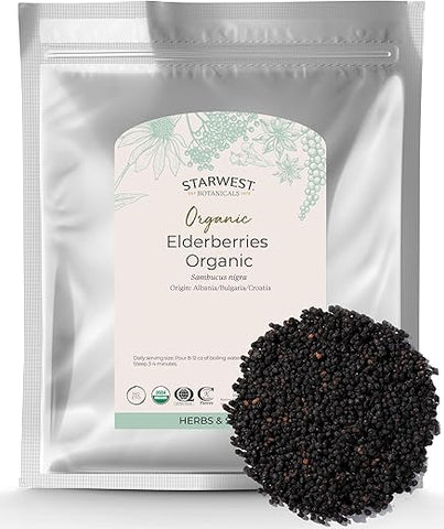 Bagas de Sabugueiro Orgânicas Secas, 454g | Reforço do Sistema Imunológico para Chá, Xarope, Gomas - Starwest Botanicals