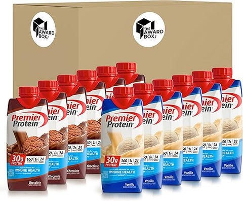 The Award Box - Premier Shake de Alta Proteína, Pack de Variedade Chocolate e Baunilha, 330 ml, 6 de cada sabor (12 Pack) na Caixa de Prêmios