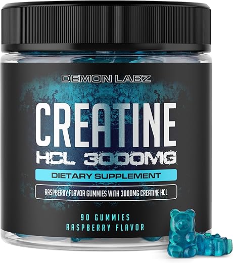 Demon Labz - Creatina HCL 3000mg por Porção – Sabor Framboesa – Gomas Veganas (90 Unidades – Embalagem de 1)