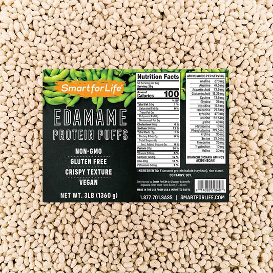 Puffs de Proteína de Soja de Edamame – Snacks de Proteína Zero Açúcar – 20g de Proteína – Não-OGM, Sem Glúten – Caixa de 3 Libras – 53 Porções - Smart for Life