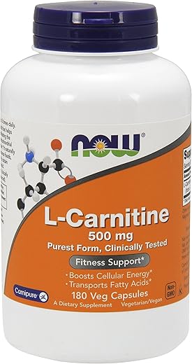 NOW Foods - Now Foods L-Carnitine 500 mg 180 Cápsulas – Aumente sua energia e queime gordura