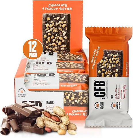 The GFB - The Gluten Free Brothers – Barras de Lanche de Chocolate com Manteiga de Amendoim – Barras de Proteína sem Glúten – Não Transgênico, Livre de Soja, Livre de Laticínios, Vegano – Barras de Proteína à Base de Plantas, 58g (12 Unidades)
