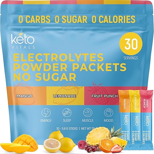 Original – Pacotes de Pó de Eletrólitos | Pacotes de Eletrólitos Amigáveis ao Keto | Pacotes Individuais Variados | Mistura para Bebida Energética | Zero Calorias Zero Carboidratos (Original) - Keto Vitals