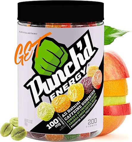 Punchd Energy - Punch’d Energy Gummies 100mg de Cafeína Natural (Frasco com 200 Unidades) – Baixo Índice Glicêmico, Baixa Caloria, Vitamina C