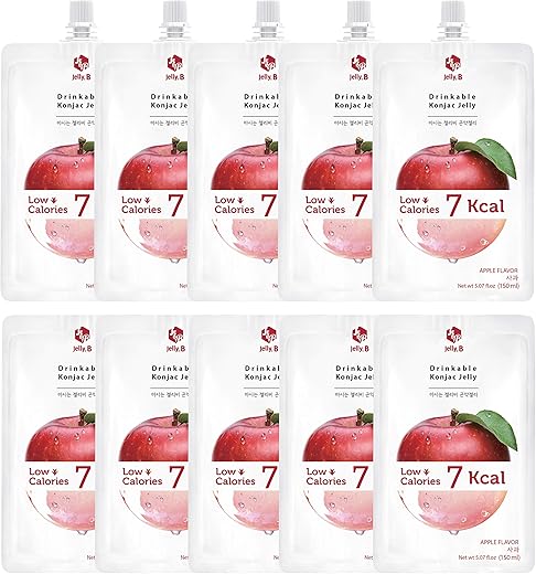 Jayone - JELLY B Konjac Jelly Bebível (10 Pacotes de 150ml) – Dieta Saudável e Natural para Perda de Peso, 0g Açúcar, Baixa Caloria, Apenas 6 kcal por Pacote (Maçã)