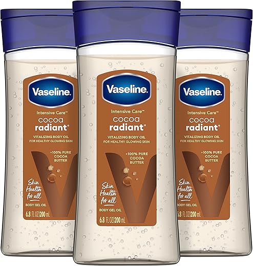 Intensive Care Radiante de Cacau para Pele Brilhante – Gel Corporal de Óleo 3 Unidades 100% Manteiga de Cacau Pura Óleos Nutritivos 200ml - Vaseline