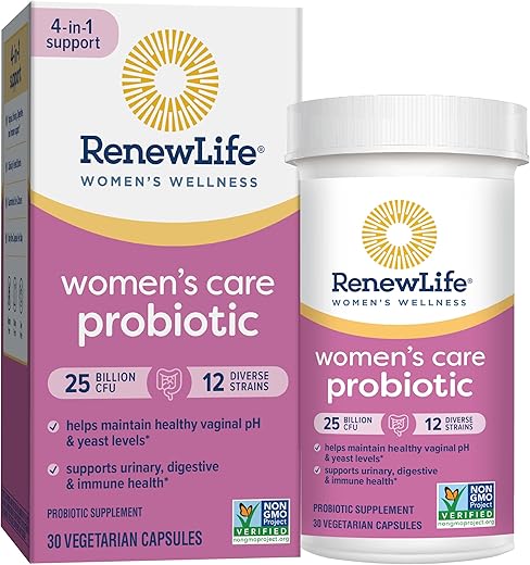 Cápsulas Probióticas para Mulheres, Equilíbrio de pH, Saúde Vaginal, Urinária, Digestiva e Imunológica, L. Rhamnosus GG, Livre de Laticínios, Soja e Glúten, 25 Bilhões de UFC - Renew Life