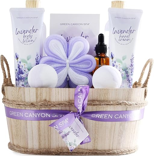 Green Canyon Spa - Spa Gift Baskets for Women 11pcs – Conjunto Presente de Banho de Lavanda com Loção Corporal, Óleo Essencial, Cestas de Spa Relaxantes para Mulheres, Presentes de Aniversário, Presente de Natal, Presentes para o Dia das Mães