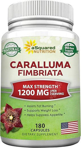 Caralluma Fimbriata 1200mg – 180 Cápsulas, Suplemento Natural para Perda de Peso, Supressor de Apetite à Base de Extrato de Raiz de Planta - aSquared Nutrition