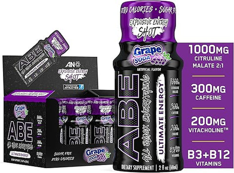 ABE all black everything - All Black Everything Energy Shots | 12 Pack | 300mg Cafeína | Refrigerante de Uva | Zero Açúcar | Suplemento Energético e de Foco | Mistura Nootrópica para Academia ou Trabalho