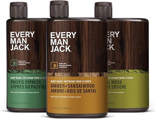 Body Wash Hidratante para Homens – Limpeza, Nutrição e Hidratação da Pele com Ingredientes de Origem Natural – Livre de Parabenos – Âmbar Sândalo, Cipreste do Pacífico e Costeiro – 250ml - Every Man Jack