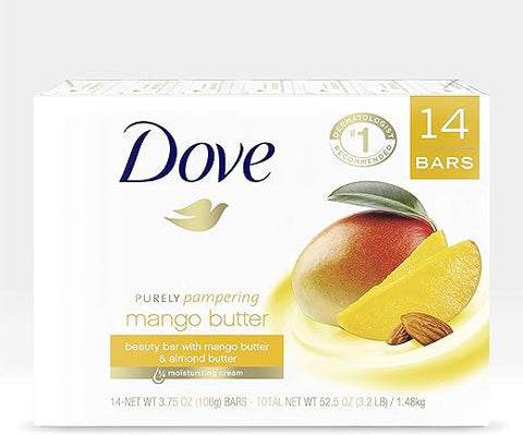 Sabonete Dove Beauty Bar Hidratante para Pele Seca com Manteiga de Manga, Mais Hidratante que Sabonete em Barra, 3,75 Onças (Pacote com 14)