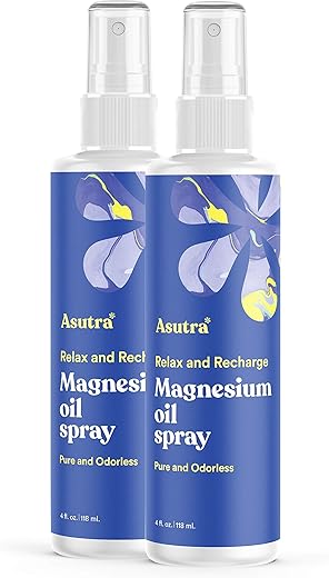 Spray de Magnésio, 118 ml (Pacote com 2) – Magnésio Tópico, Absorção Rápida, Puro, Inodoro e Não Oleoso, Magnésio Derivado do Leito Marinho de Zechstein - ASUTRA