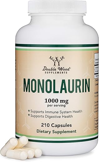 Double Wood Supplements - Monolaurin Double Wood – Suporte Imunológico 1.000mg por Porção, 210 Cápsulas (Vegano, Não-OGM, Sem Glúten) Reforço Imunológico para Adultos, Defesa do Sistema Imunológico