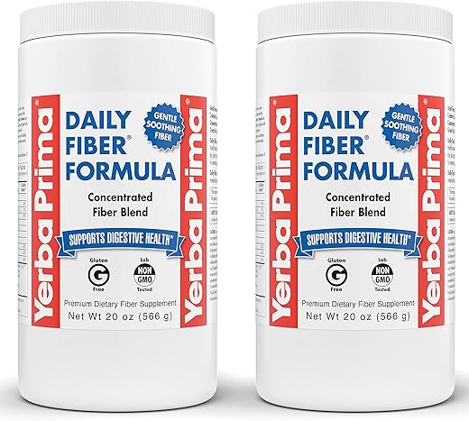 Daily Fiber Formula – 20 oz Pó (Pacote com 2) – Sem Sabor, Mistura Concentrada de Fibras Solúveis/Insolúveis, Casca de Semente de Psyllium, Goma de Acácia, Suplemento de Fibra de Maçã – 400g - Yerba Prima