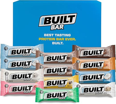 Built Bar - Pacote Variado de Barras de Proteína Built, Barras de Alta Proteína de 17g, Lanches Proteicos para Levar