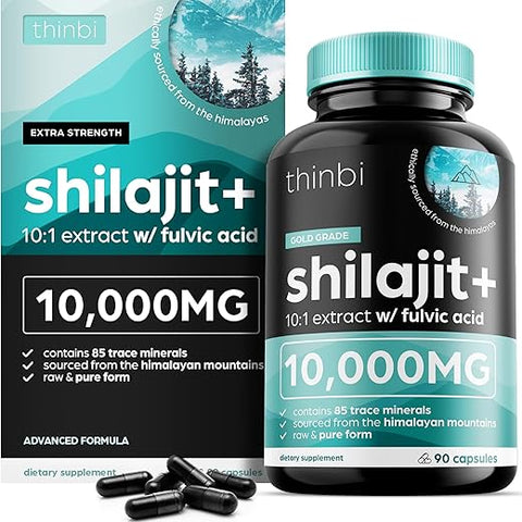 Artnaturals - Thinbi Pure Himalayan Shilajit 10000mg – Cápsulas Orgânicas de Máxima Potência 90 Unidades com Ácido Fúlvico