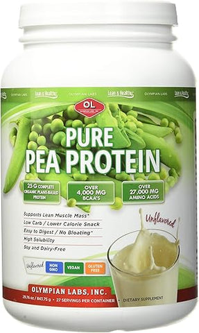 Proteína de Ervilha em Pó Vegana, Sem Sabor – 25g de Proteína, Baixo Carboidrato Líquido, Sem Glúten, Sem Lactose, Sem Açúcar Adicionado, Sem Soja, Kosher, Não-OGM, 2 Libras - Olympian Labs