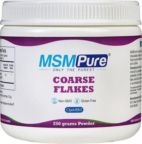 MSMPure MSM – Pó em Flocos 250g, Cristais de Enxofre Orgânico Destilado 99,9% Puro para Saúde das Articulações e Pele - KALA HEALTH