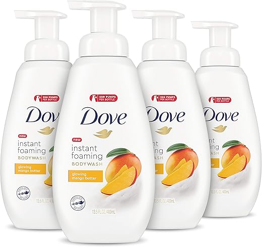 Body Wash Espuma de Limpeza para Todos os Tipos de Pele Manteiga de Manga Para uma Pele Radiante, 400ml (Pacote com 4 unidades) - Dove