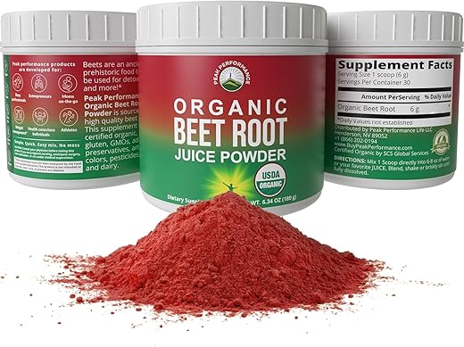 Peak Performance - Pó de Beterraba Orgânica – Superalimento de Alta Pureza Ultra Concentrado. Suplemento de Beterraba 100% Puro para Aumento de Óxido Nítrico. Keto, Paleo, Vegano. Rico em Nutrientes