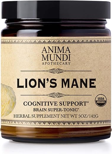 Anima Mundi Apothecary - Pó de Cogumelo do Leão para Suporte Cognitivo – Anima Mundi – Orgânico – Extrato de Cogumelo do Leão – Suplemento de Pó de Cogumelo Orgânico – 100g