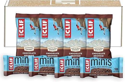 Clif Bar - CLIF BAR – Barra Energética de Chocolate Brownie – Tamanho Grande e Mini – Feita com Aveia Orgânica – Não-OGM – Baseada em Plantas – 68g e 28g (20 Unidades)