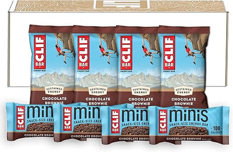 Clif Bar - CLIF BAR – Barra Energética de Chocolate Brownie – Tamanho Grande e Mini – Feita com Aveia Orgânica – Não-OGM – Baseada em Plantas – 68g e 28g (20 Unidades)