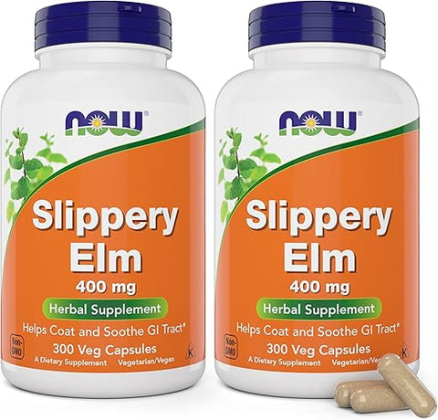 NOW Foods - Now Slippery Elm 400 mg – 300 Cápsulas Vegetarianas (Pacote com 2) – Marca em Destaque