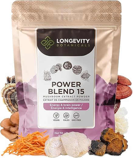 Mistura de 15 Cogumelos em Pó – Promove um Sistema Imunológico Equilibrado, Clareza Mental, Foco e Relaxamento – 100g - Longevity Botanicals