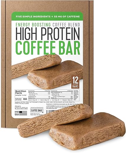 Coffee Snax - Barra de Energia de Café Proteico, Feita com Cinco Ingredientes Simples, Natural, Livre de Glúten, Não Transgênico