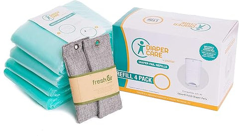 jasclair - 4 Pacote de Forros Descartáveis para Fraldas – Compatíveis com Recarga Dekor PLUS – Forros Descartáveis para Lixeira de Fraldas com Capacidade para até 2372 Fraldas – Refis Perfumados para Bebê com Aroma Natural de Carvão Ativado