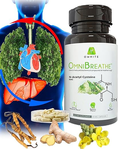 Omnite - Alívio da Asma, Saúde Brônquica, Limpeza e Desintoxicação Pulmonar por OmniBreathe, Suplemento de Bem-Estar Respiratório de 30 Dias, Redução Natural da Tosse
