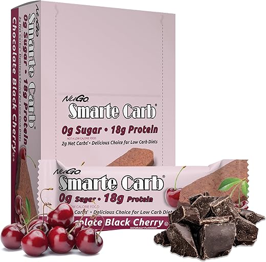 Smarte Carb Chocolate Black Cherry – 18g Proteína, 0g Açúcar, 2g Carboidratos Líquidos, 150 Calorias, 12 Unidades - NuGo