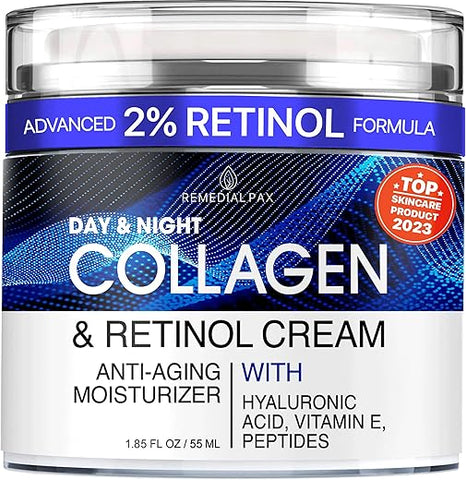 Creme Facial REMEDIAL PAX com Colágeno, Retinol e Ácido Hialurônico – Hidratante Anti-idade Dia e Noite, Reduz Rugas – Mulheres e Homens