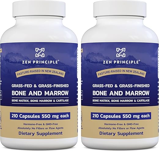 Extrato de Medula Óssea de Gado Alimentado com Capim, 3300mg. Saúde da Pele, Oral e Articular. Promove Bem-Estar Completo. Extrato Ósseo Integral, Pacote com 2, 420 Cápsulas (210g) - Zen Principle