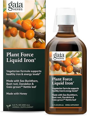 Suplemento de Ferro Vegetariano Gaia Herbs Plant Force – Líquido para Manter uma Saúde de Ferro