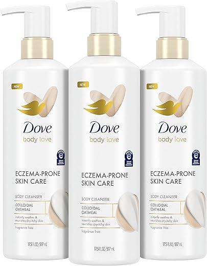 Body Love Sabonete Líquido para Pele com Tendência a Eczema, Aveia Coloidal, 3 Unidades, Sem Fragrância – Hidratação Instantânea - Dove