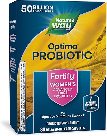 Nature's Way - Nature’s Way Fortify Optima Probiótico Diário para Mulheres, 50 Bilhões de Culturas Vivas, Suplemento para Suporte à Saúde Digestiva e Imunológica, 30 Cápsulas Veganas