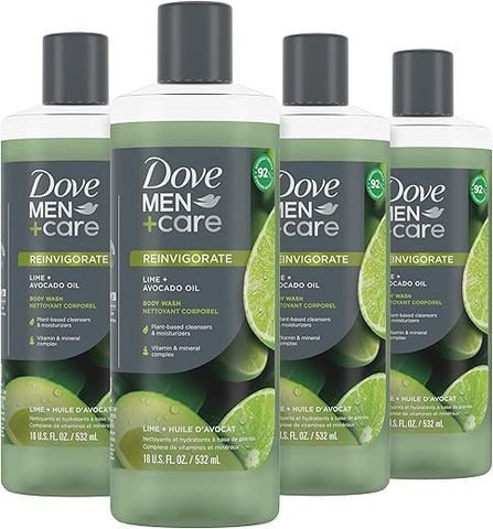 DOVE MEN + CARE - DOVE MEN CARE Sabonete Líquido Limão e Óleo de Abacate 4 Unidades para Reconstruir a Pele no Banho com Agentes de Limpeza e Hidratantes à Base de Plantas 532 ml