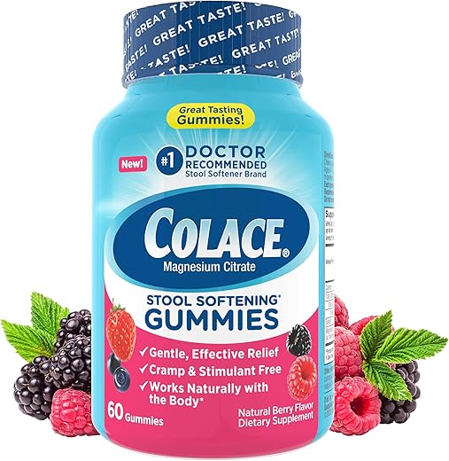 Gummies: Alívio Suave e Confiável para Constipação, Citrato de Magnésio, Sabor de Frutas Vermelhas, 60 unidades - Colace