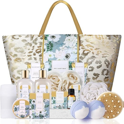 spa luxetique - Spa Luxetique – Kit de Presente de Spa para Mulheres, 15 peças de Luxo com Bombas de Banho, Creme para as Mãos e Bolsa, Presentes de Aniversário para Mulheres, Dia dos Namorados