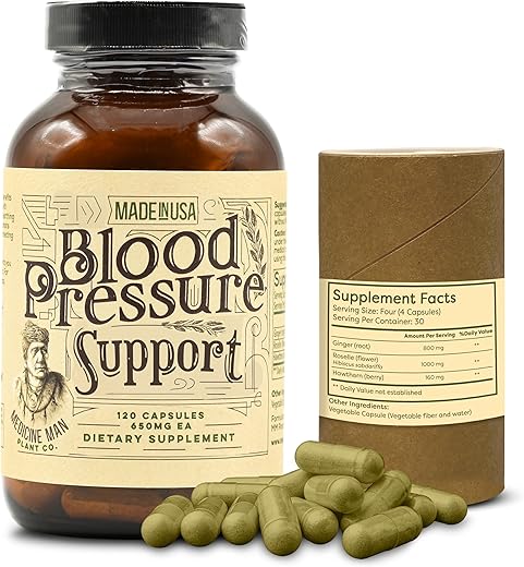 Suporte para Pressão Arterial 120 Cápsulas – Herbal Natural com Espinheiro, Hibisco Rosela e Gengibre – Orgânico e Herbal - Medicine Man Plant Co