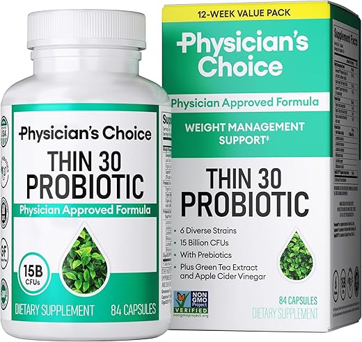 Physician's CHOICE - Probióticos Physician’s CHOICE para Gerenciamento de Peso – Fórmula Avançada com Ingredientes Naturais – 60 Cápsulas