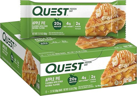 Barra de Proteína Quest Nutrition Apple Pie, 20g Proteína, 4g Carboidratos Líquidos, 2g Açúcar, Sem Glúten, Amigável à Dieta Keto, 12 Unidades