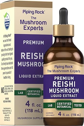 Tintura de Cogumelo Reishi Piping Rock | Extrato Líquido 118 ml | Vegetariano, Livre de Álcool | Não-OGM, Sem Glúten | Piping Rock Reishi Mushroom Tincture