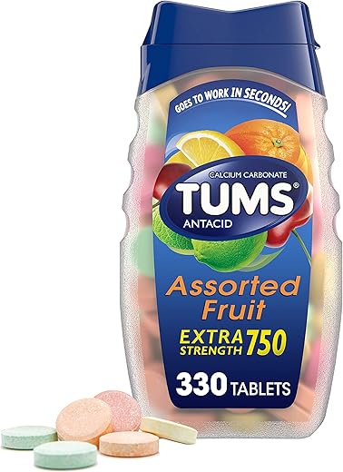 Tabletes Mastigáveis para Alívio Extra Forte da Azia – Sabores de Frutas Sortidas – 330 Unidades - TUMS