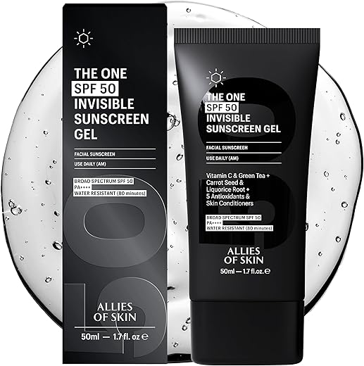 Protetor Solar Gel FPS 50 com Vitamina C, Chá Verde, Semente de Cenoura e Óleo de Semente de Framboesa Vermelha - Allies of Skin