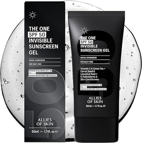 Protetor Solar Gel FPS 50 com Vitamina C, Chá Verde, Semente de Cenoura e Óleo de Semente de Framboesa Vermelha - Allies of Skin