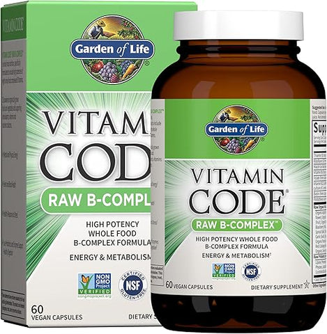 Raw B Complex – Vitamin Code – 60 Cápsulas Veganas, Vitaminas de Alta Potência para Energia - Garden of Life